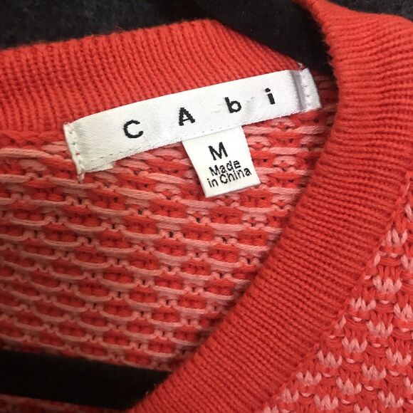 CAbi Cocoon Full-Zip Sweater Women's Medium Orange Geo Tight-Knit Dolman‎ Sleeve - Picture 2 of 9